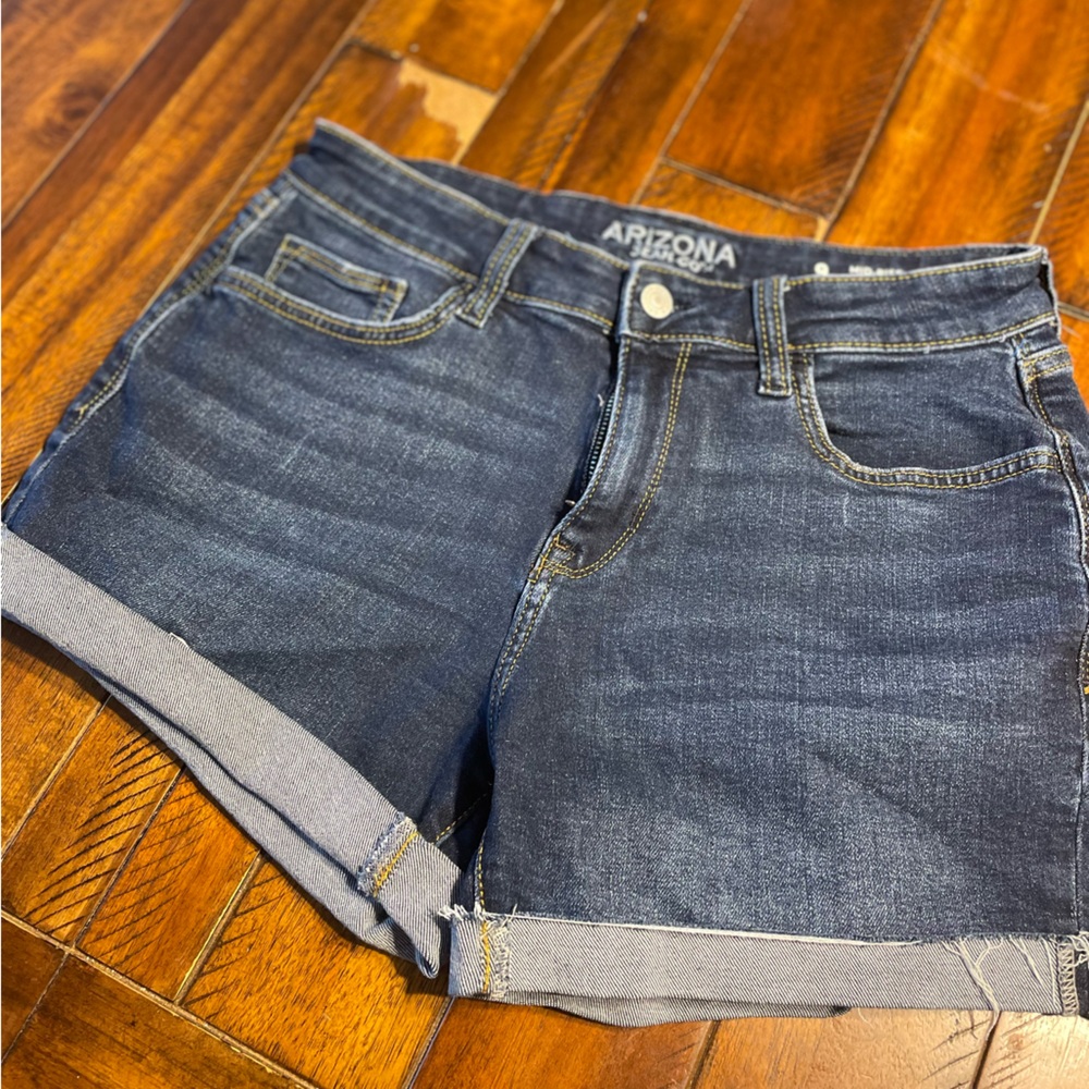 Arizona Jean Co Mid Rise Denim Shorts 9 Cuffed Dark Wash Stretch